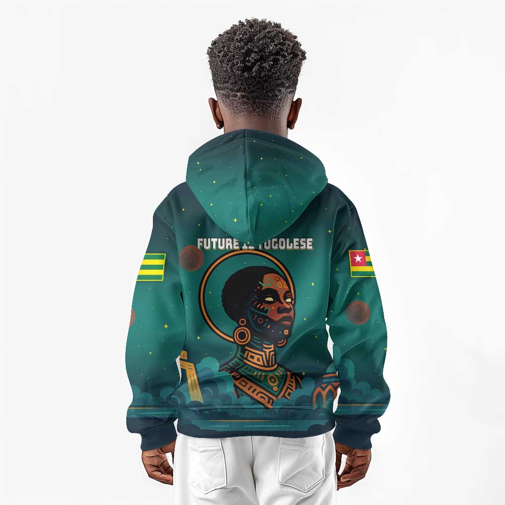 Togo Futuristic Afrocentric Woman Kid Hoodie with Flag and Stars Design