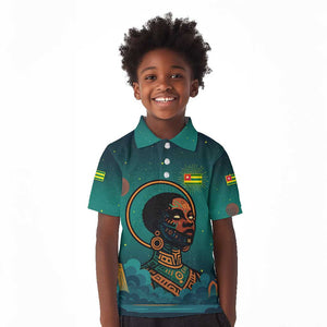 Togo Futuristic Afrocentric Woman Kid Polo Shirt with Flag and Stars Design