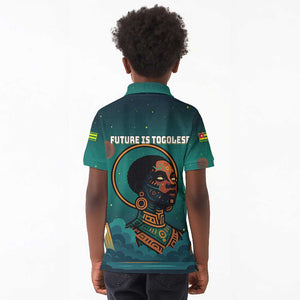 Togo Futuristic Afrocentric Woman Kid Polo Shirt with Flag and Stars Design