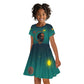 Togo Futuristic Afrocentric Woman Kid Short Sleeve Dress with Flag and Stars Design