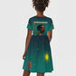 Togo Futuristic Afrocentric Woman Kid Short Sleeve Dress with Flag and Stars Design