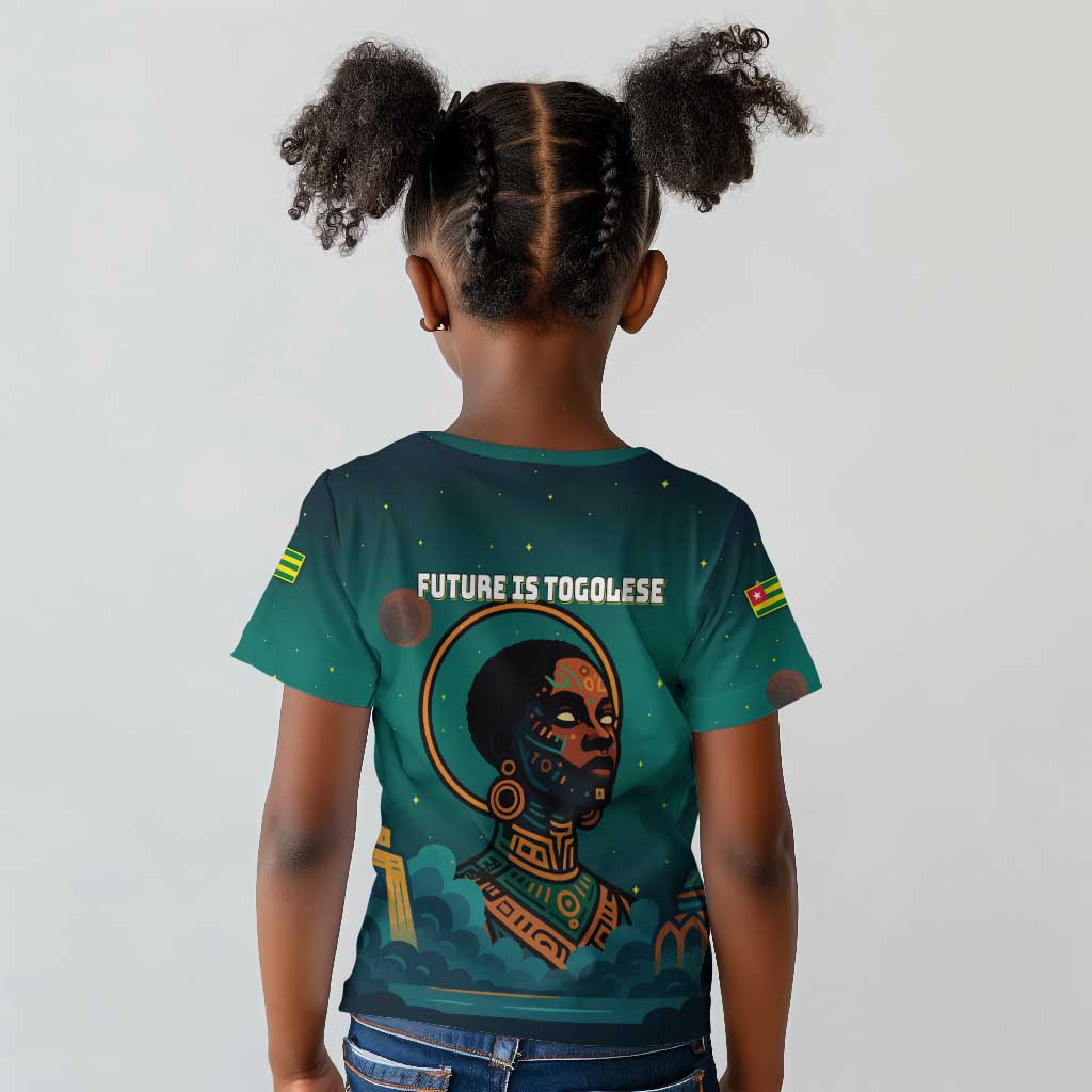 Togo Futuristic Afrocentric Woman Kid T shirt with Flag and Stars Design