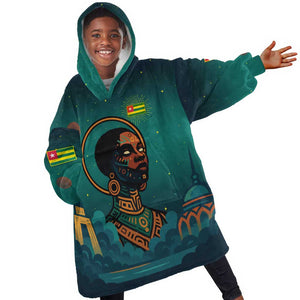 Togo Futuristic Afrocentric Woman Kid Wearable Blanket Hoodie with Flag and Stars Design