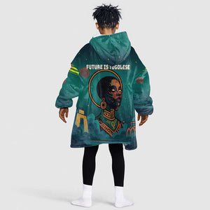 Togo Futuristic Afrocentric Woman Kid Wearable Blanket Hoodie with Flag and Stars Design