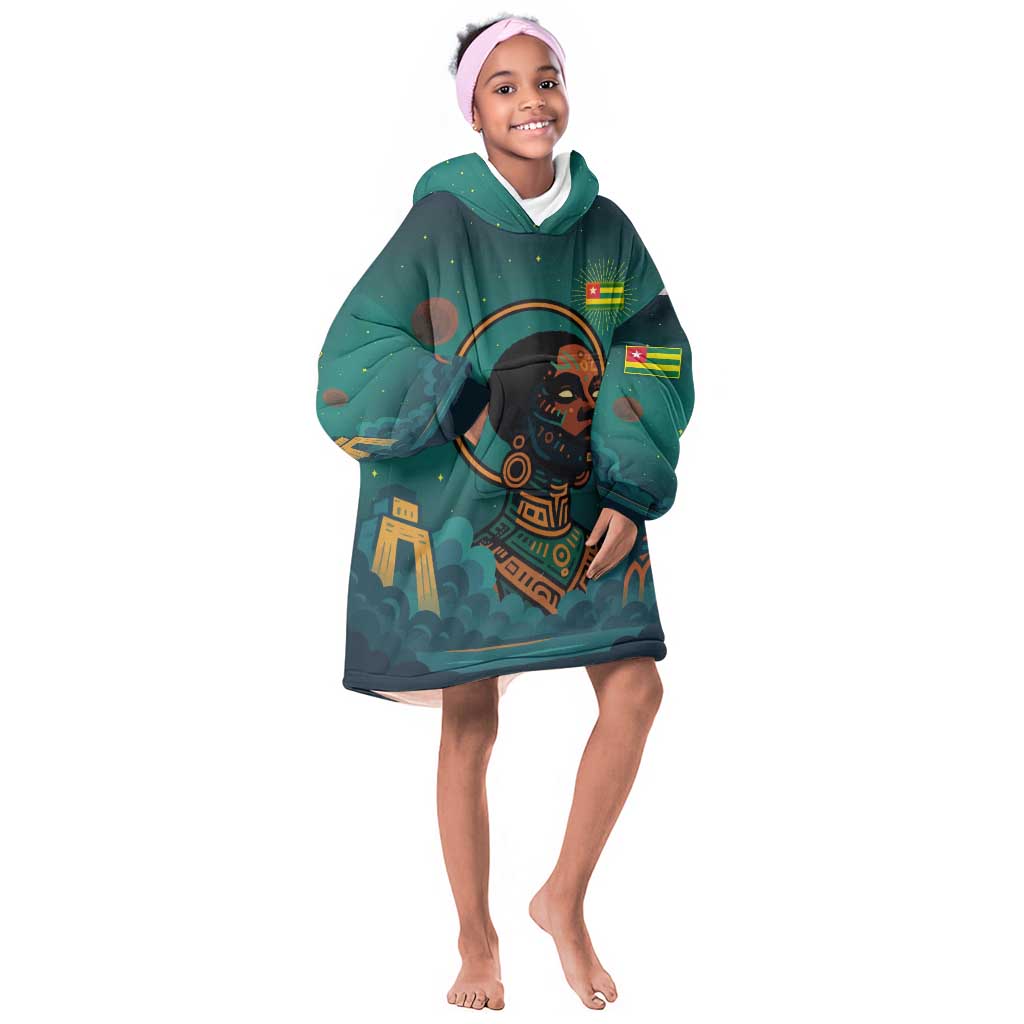 Togo Futuristic Afrocentric Woman Kid Wearable Blanket Hoodie with Flag and Stars Design