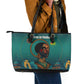 Togo Futuristic Afrocentric Woman Leather Tote Bag with Flag and Stars Design