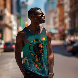Togo Futuristic Afrocentric Woman Men Tank Top with Flag and Stars Design