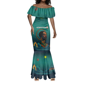 Togo Futuristic Afrocentric Woman Mermaid Dress with Flag and Stars Design