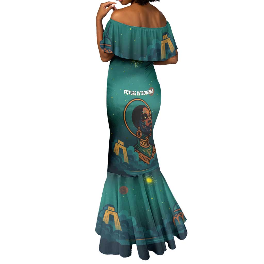 Togo Futuristic Afrocentric Woman Mermaid Dress with Flag and Stars Design