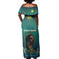 Togo Futuristic Afrocentric Woman Off Shoulder Maxi Dress with Flag and Stars Design