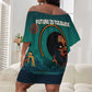 Togo Futuristic Afrocentric Woman Off Shoulder Short Dress with Flag and Stars Design