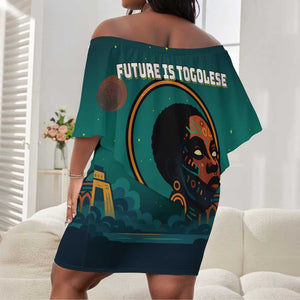 Togo Futuristic Afrocentric Woman Off Shoulder Short Dress with Flag and Stars Design
