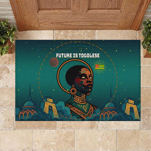 Togo Futuristic Afrocentric Woman Rubber Doormat with Flag and Stars Design