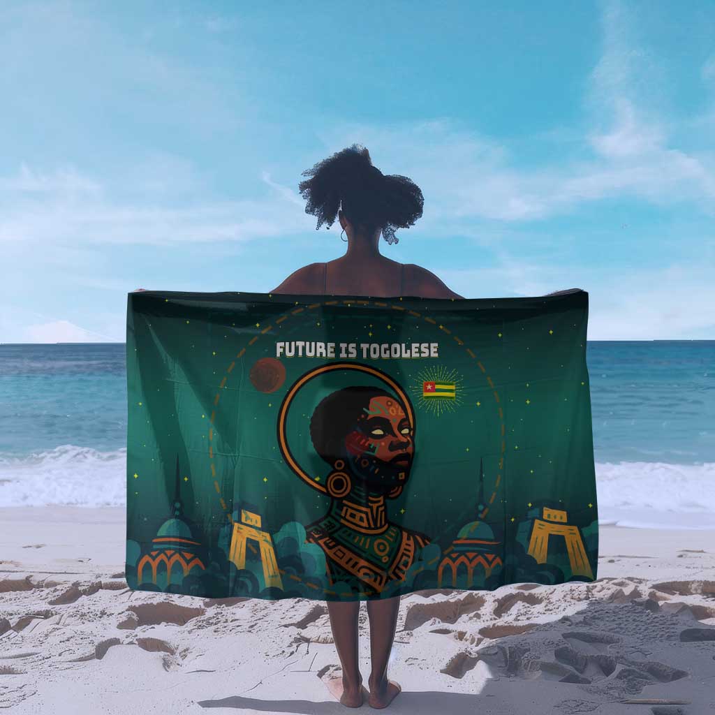 Togo Futuristic Afrocentric Woman Sarong with Flag and Stars Design