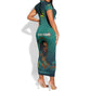 Togo Futuristic Afrocentric Woman Short Sleeve Bodycon Dress with Flag and Stars Design