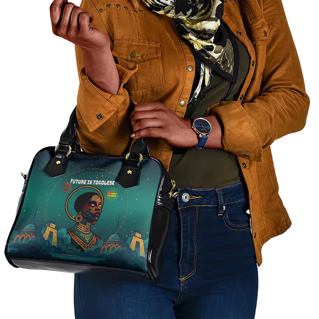 Togo Futuristic Afrocentric Woman Shoulder Handbag with Flag and Stars Design