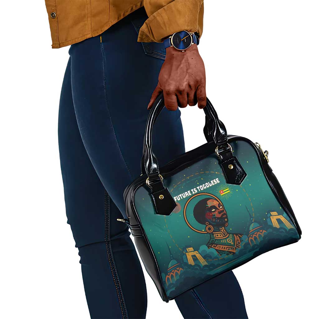 Togo Futuristic Afrocentric Woman Shoulder Handbag with Flag and Stars Design