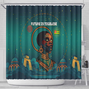 Togo Futuristic Afrocentric Woman Shower Curtain with Flag and Stars Design