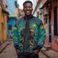 Togo Futuristic Afrocentric Woman Sleeve Zip Bomber Jacket with Flag and Stars Design