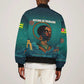Togo Futuristic Afrocentric Woman Sleeve Zip Bomber Jacket with Flag and Stars Design