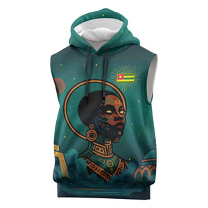 Togo Futuristic Afrocentric Woman Sleeveless Hoodie with Flag and Stars Design - African Pride
