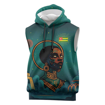 Togo Futuristic Afrocentric Woman Sleeveless Hoodie with Flag and Stars Design - African Pride