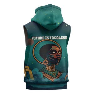 Togo Futuristic Afrocentric Woman Sleeveless Hoodie with Flag and Stars Design - African Pride