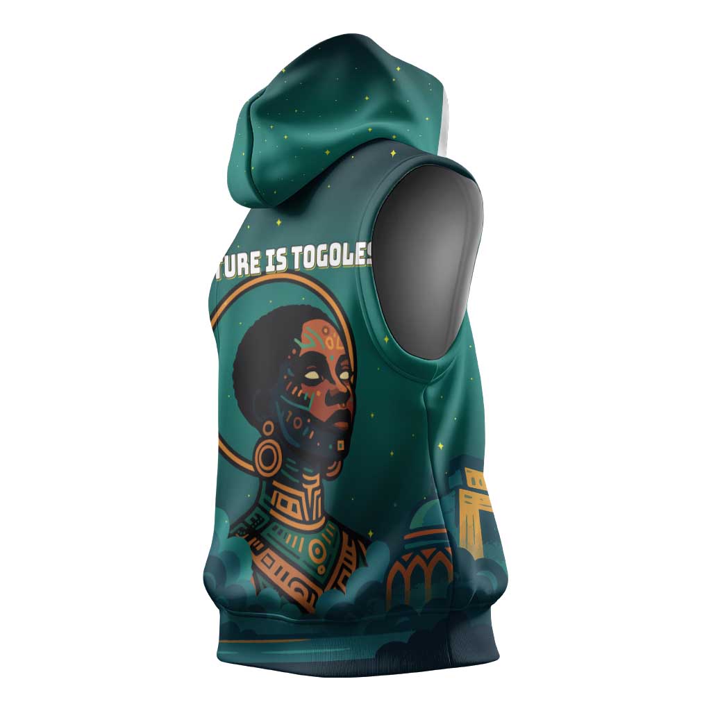 Togo Futuristic Afrocentric Woman Sleeveless Hoodie with Flag and Stars Design - African Pride