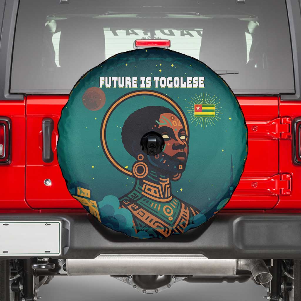 Togo Futuristic Afrocentric Woman Spare Tire Cover with Flag and Stars Design