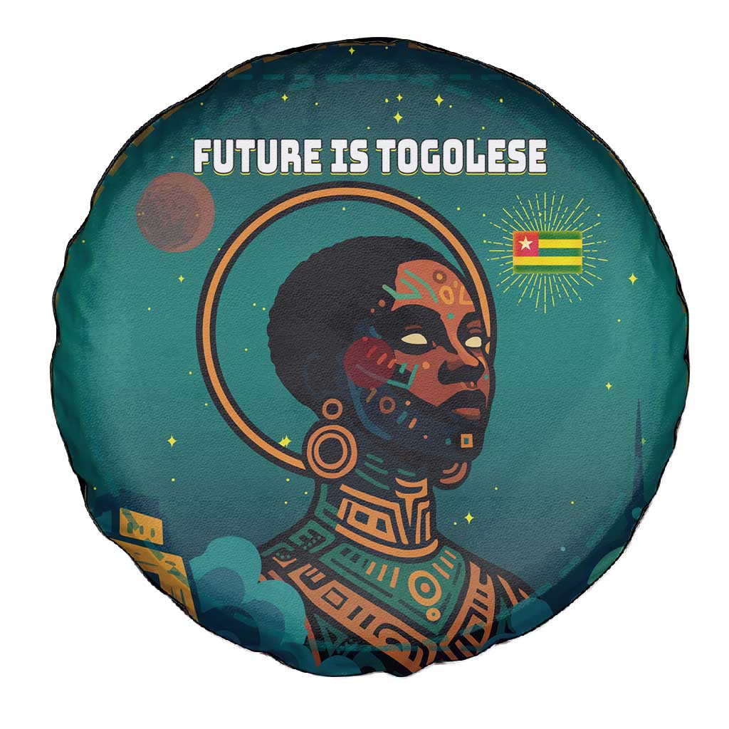 Togo Futuristic Afrocentric Woman Spare Tire Cover with Flag and Stars Design