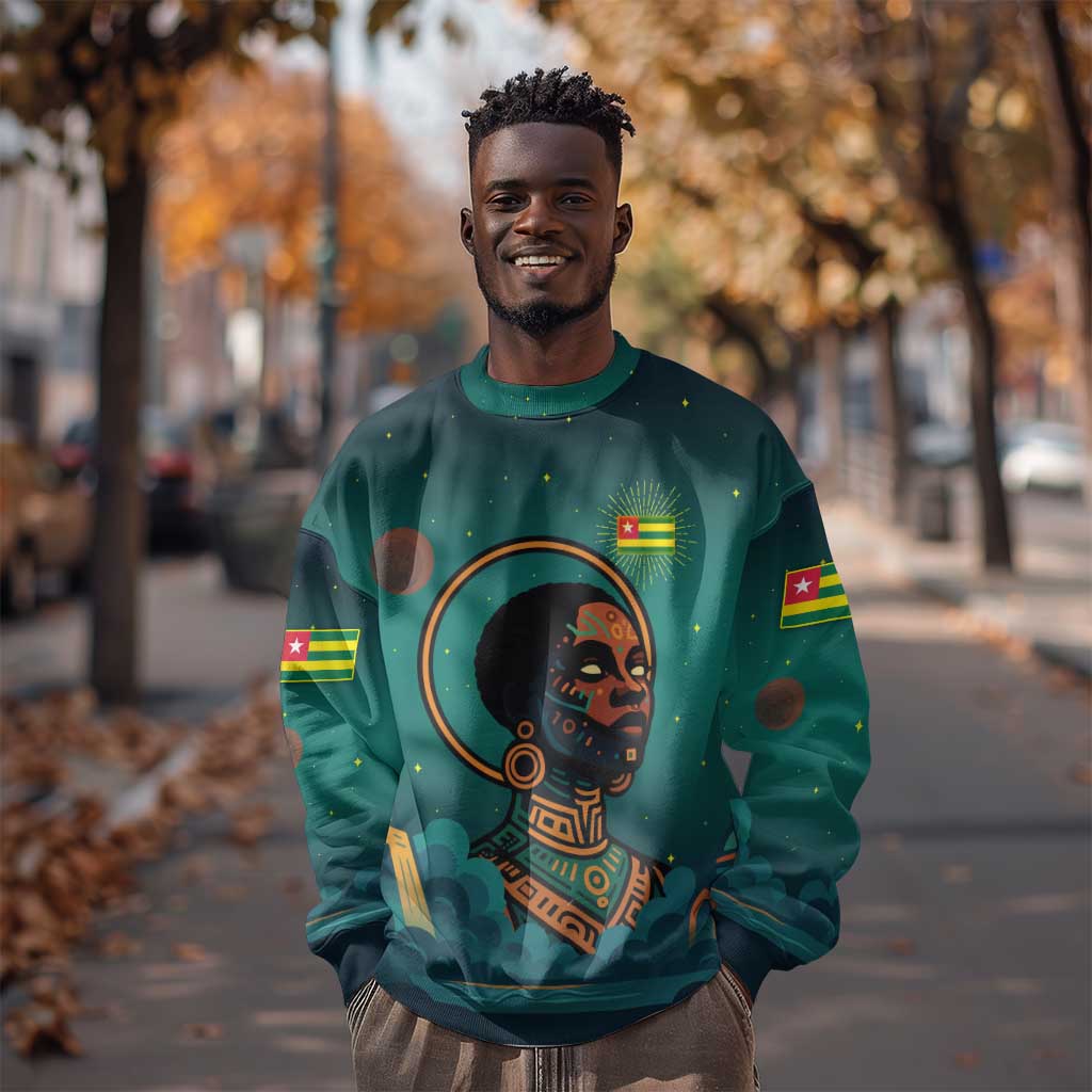 Togo Futuristic Afrocentric Woman Sweatshirt with Flag and Stars Design