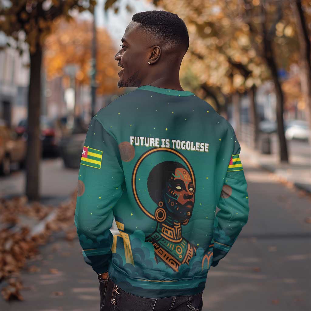 Togo Futuristic Afrocentric Woman Sweatshirt with Flag and Stars Design