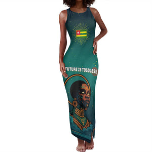 Togo Futuristic Afrocentric Woman Tank Maxi Dress with Flag and Stars Design
