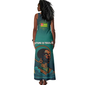 Togo Futuristic Afrocentric Woman Tank Maxi Dress with Flag and Stars Design