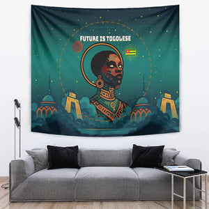 Togo Futuristic Afrocentric Woman Tapestry with Flag and Stars Design