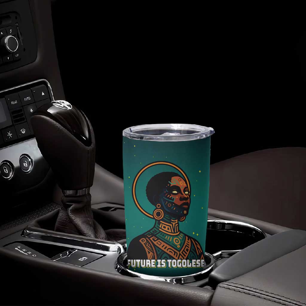 Togo Futuristic Afrocentric Woman Tumbler Cup with Flag and Stars Design
