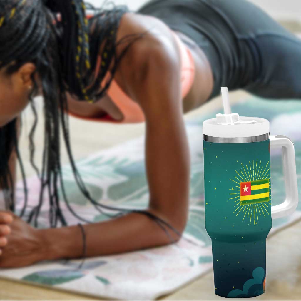 Togo Futuristic Afrocentric Woman Tumbler With Handle with Flag and Stars Design
