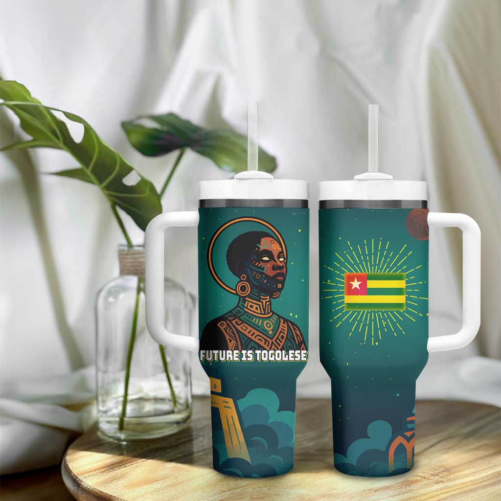 Togo Futuristic Afrocentric Woman Tumbler With Handle with Flag and Stars Design