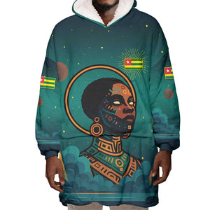 Togo Futuristic Afrocentric Woman Wearable Blanket Hoodie with Flag and Stars Design