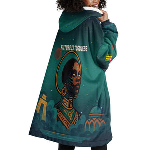 Togo Futuristic Afrocentric Woman Wearable Blanket Hoodie with Flag and Stars Design
