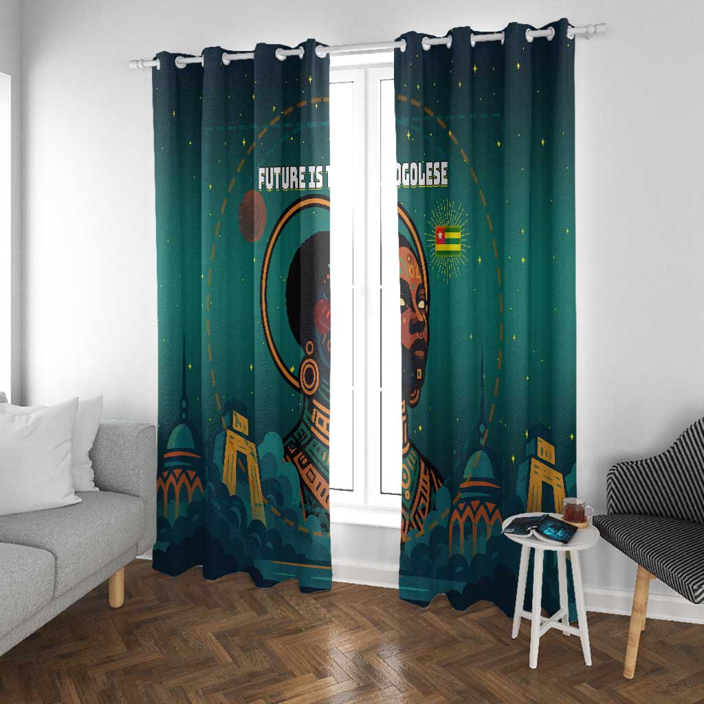 Togo Futuristic Afrocentric Woman Window Curtain with Flag and Stars Design