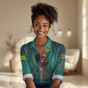 Togo Futuristic Afrocentric Woman Women Casual Shirt with Flag and Stars Design