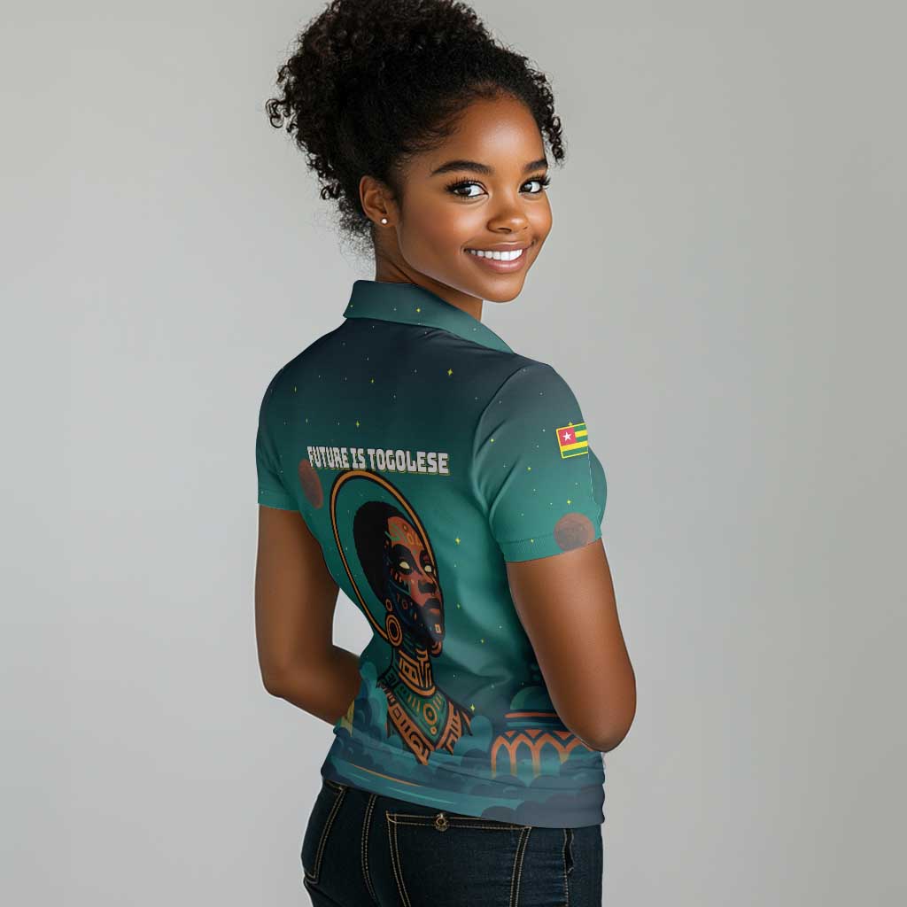 Togo Futuristic Afrocentric Woman Women Polo Shirt with Flag and Stars Design