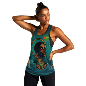 Togo Futuristic Afrocentric Woman Women Racerback Tank with Flag and Stars Design