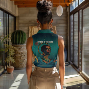 Togo Futuristic Afrocentric Woman Women Sleeveless Polo Shirt with Flag and Stars Design