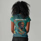 Togo Futuristic Afrocentric Woman Women V-Neck T-Shirt with Flag and Stars Design