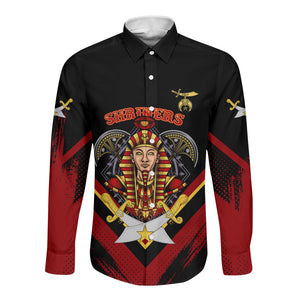 Noble Shriners Long Sleeve Button Shirt Masonic Egyptian Pharaoh Scimitar Emblem