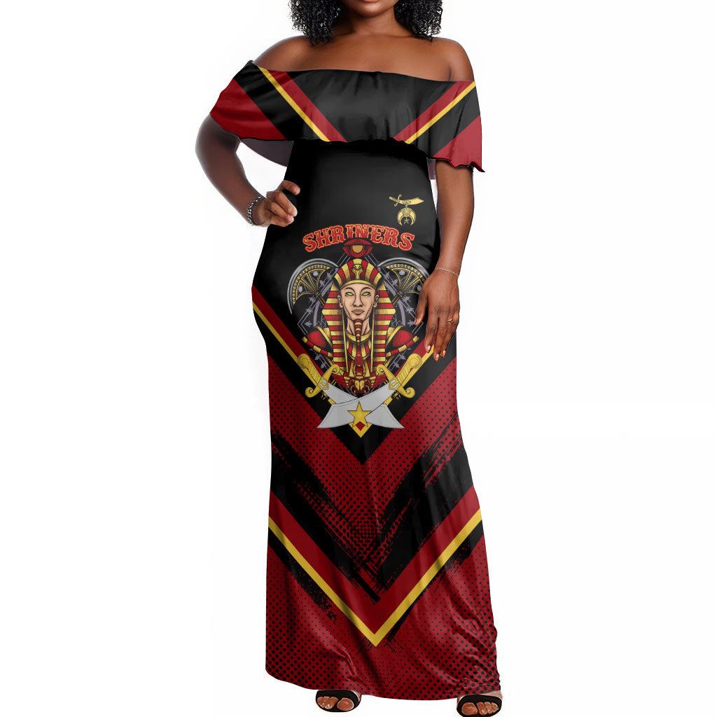 Noble Shriners Off Shoulder Maxi Dress Masonic Egyptian Pharaoh Scimitar Emblem