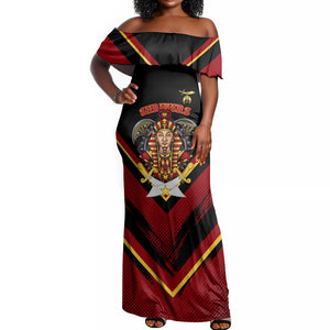 Noble Shriners Off Shoulder Maxi Dress Masonic Egyptian Pharaoh Scimitar Emblem