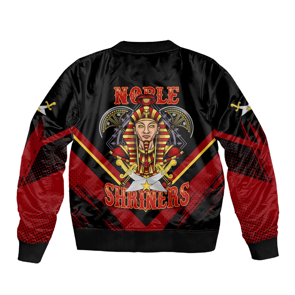 Noble Shriners Sleeve Zip Bomber Jacket Masonic Egyptian Pharaoh Scimitar Emblem